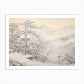 Muted Winter Landscape Drawing Art Print