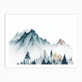 Mountain And Forest In Minimalist Watercolor Horizontal Composition 450 Art Print