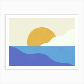 Sunset Island Beach Sky Horizon Graphic Abstract Landscape Bold Vibrant Colors - Yellow Blue Art Print