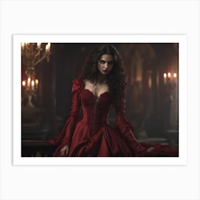 A lady in red coat Art Print