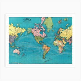 Vintage world map. Relief shown by hachures. Shows time zones, etc. In upper margin: Rand, McNally & Company's indexed atlas of the world. Art Print