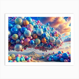 Surreal Landscape With Colorful Spheres Art Print