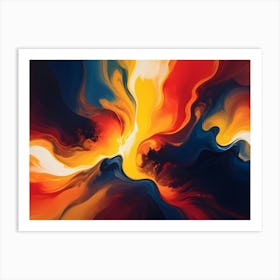 Abstract Art With Swirling, Flowing Lines Of Color In Shades Of Red, Yellow, Blue, And White, Resembling A Cosmic Landscape Art Print