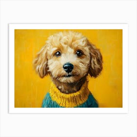 Goldendoodle Yellow And Blue 3 Art Print