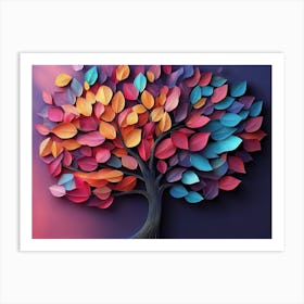 Colorful Tree with Multicolor Leaves Illustration Background 4 Art Print