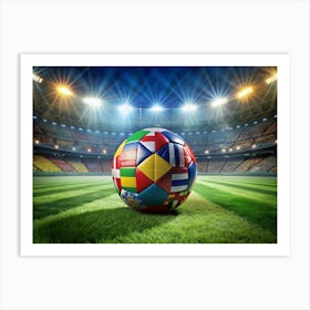 Soccer Ball With Flags Of The World In A Stadium Art Print