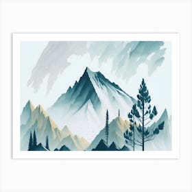 Mountain And Forest In Minimalist Watercolor Horizontal Composition 377 Art Print