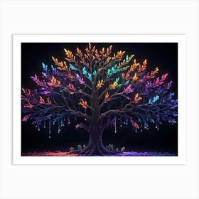 Vibrant Neon Tree On Black Background 1 Art Print