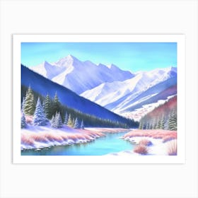 Picturesque Winter Scene with Mountain Views Art Print