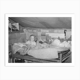 Child Sitting On Bed In Tent Home Near Sallisaw, Oklahoma, Sequoyah County By Russell Lee Art Print