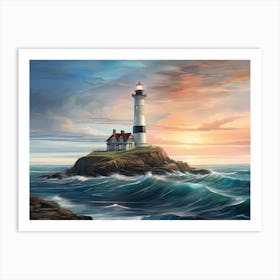 Lighthouse At Sunset Art Print