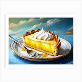 Slice Of Lemon Meringue Pie On Plate With Fork Art Print