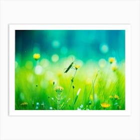 A Lush Grasshopper Leaps Across A Vibrant Oversaturated Meadow The Intense Green Hues Softened By (6) Art Print