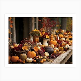 An Autumn Harvest Table Spanning Old Rustic Wooden Planks Teeming Under The Weight Of Vibrant Fre 2 1 Art Print