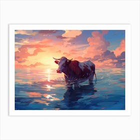 Cow In The Ocean 1 Art Print