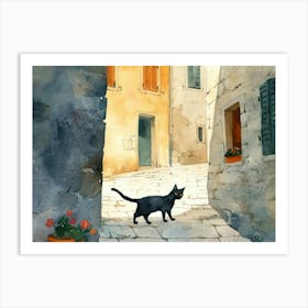 Sibenik, Croatia   Cat In Street Art Watercolour Painting 3 Art Print