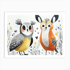 Two fantasy Owls children illustration Art Print