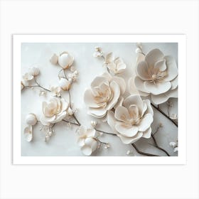 White 3D Flowers on a Branch Art Print