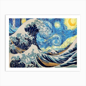 The Great Wave Of Kanagawa Painting Starry Night Vincent Van Gogh Art Print