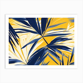 Palm Leaves Canvas Print, Bold of yellow and blue colors, Living room decor, 1293 Art Print