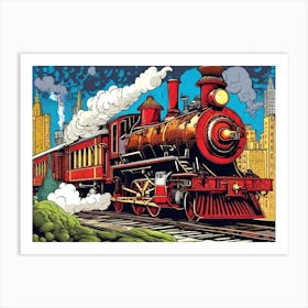 Red Steam Locomotive Art Print