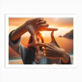 Woman Holding Hands At Sunset Art Print