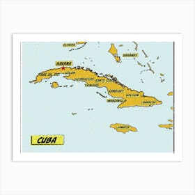 Comic Book Map Of Cuba Art Print