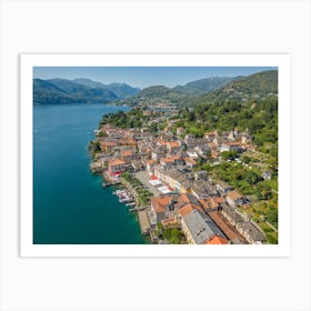 Beautiful city of Orta San Giulia on Lake Orta in Italy. Aerial photography Art Print
