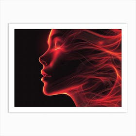 Glowing Enigma: Darkly Romantic 3D Portrait: Woman'S Face Art Print