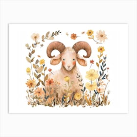 Little Floral Ram 4 Art Print