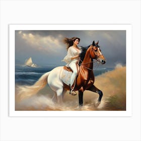 Woman Riding A Horse On The Beach Art Print