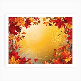 Bright Botanical Art Featuring Fall Foliage Vibrant Red Orange And Neon Colors Framing A Golden M (4) Art Print