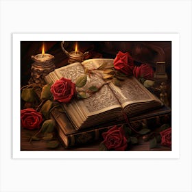 Book And Roses Art Print