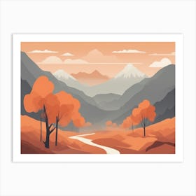 Misty mountains horizontal background in orange tone 149 Art Print