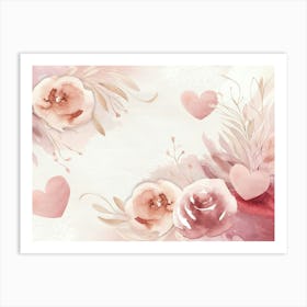 Watercolor Roses And Hearts Art Print