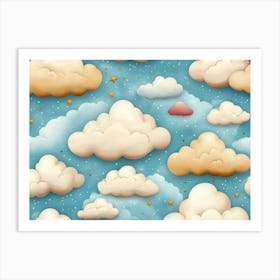 Seamless Cartoon Clouds Pattern Textured Background 1 Art Print