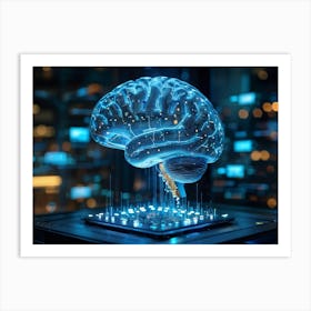 Abstract Concept Of A Human Brain Dotted With Icons Of Security And Innovation Acting As An Interf (7) Art Print