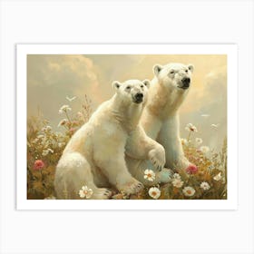 Floral Animal Illustration Polar Bear 3 Art Print