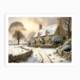 Cottage In The Snow Art Print