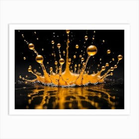 Abstract Image Of A Golden Liquid Splash On A Black Background Art Print