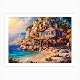 Greek Tavern At The Sea Art Print