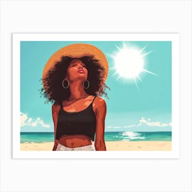 Illustration of an African American woman at the beach 1 Art Print