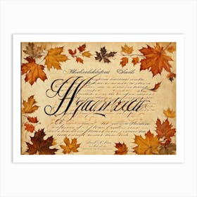 An Autumny Vintage Greeting For Thanksgiving The Text Swirling In The Form Of Autumnal Calligraphy (5) Art Print