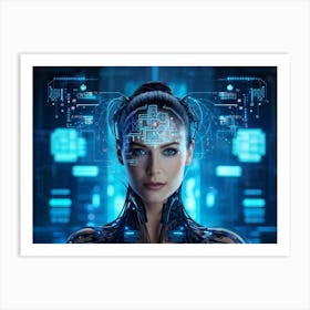 Abstract Cyber Concept Art Illustrating A Head With Neural Circuitry Resembling An Advanced Ai Syste (3) Art Print