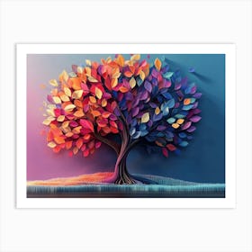 Colorful Tree With Multicolor Leaves Illustration 3 Art Print