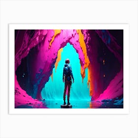 Girl Standing In A Colorful Cave Art Print