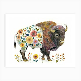 Little Floral Bison 1 Art Print