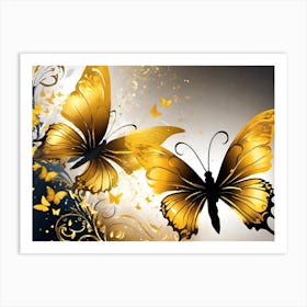 Gold Butterflies 2 Art Print