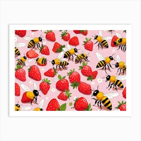 Bees And Strawberries 7 Art Print