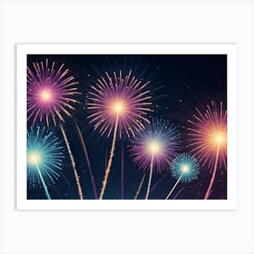 Colorful Fireworks Display Against A Dark Night Sky Art Print